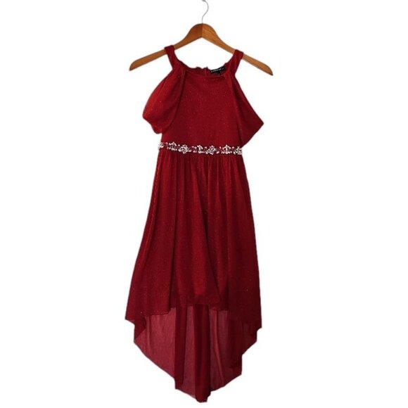 My Michelle Girls Red Holiday Hi‎ Low Embellished Sparkle Dress 12 - Picture 5 of 16